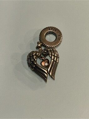 Pandora Silver Angel Wings Heart Charm with Crystal Accent